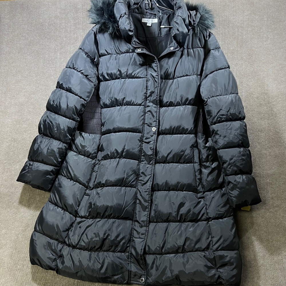 Via Spiga Puffer Coat Faux Fur Hood Belted 36" Longline Jacket Ski Outdoor 2X